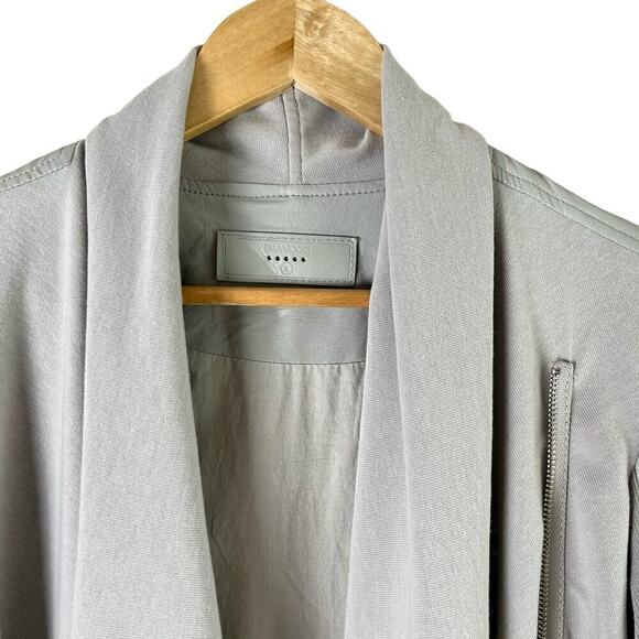 BlankNYC Private Practice Vegan Leather & Cotton Drape Front Moto Jacket Gray, S - Picture 2 of 16